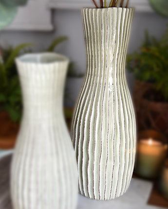 Elegant Large Ridged Green Bottle Vase