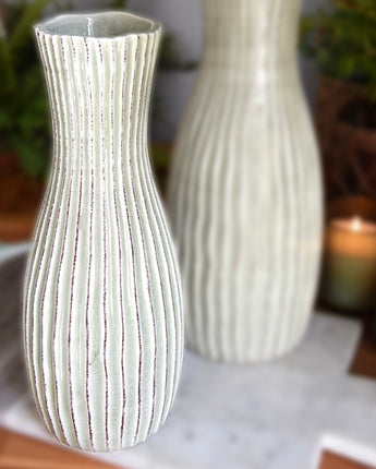 Elegant Ridged Green Bottle Vase