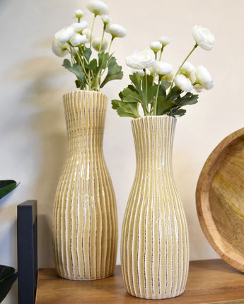 Elegant & Stylish Cream Bottle Ridged Vase