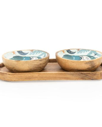 Small Mango Wood Siam Guava Dipping Bowls on Tray