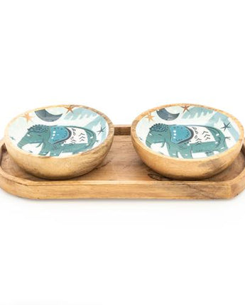 Small Mango Wood Siam Guava Dipping Bowls on Tray
