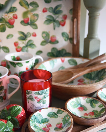 Strawberry Patch Enamel Print Large Mango Wood Bowl