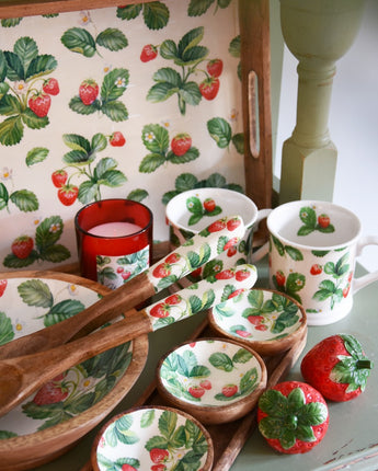 Enchanting Strawberry Patch Rectangular Mango Wood Tray with Enamel Print