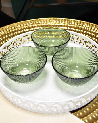 Elegant Olive Ridged Glass Bowl- Set of 3