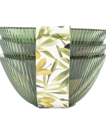 Elegant Olive Ridged Glass Bowl- Set of 3