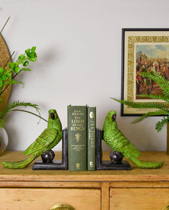 Exotic Green Parrot Ball Bookends