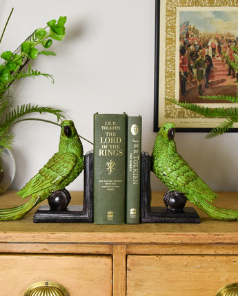 Exotic Green Parrot Ball Bookends