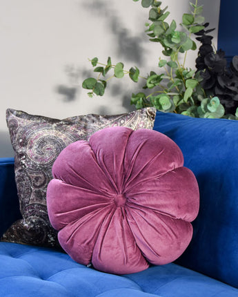 Floral Shaped Cushion Cotton Velvet Aubergine