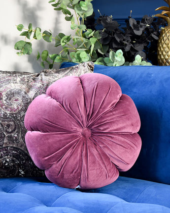 Floral Shaped Cushion Cotton Velvet Aubergine