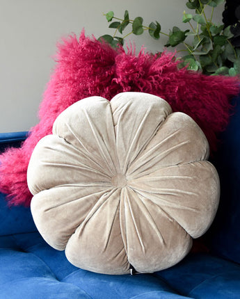 Floral Shaped Cushion Cotton Velvet Mink