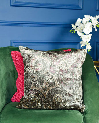 Comfy Square Cushion in Paisley Grey Velvet