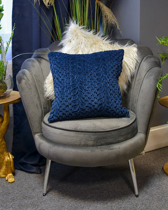 Luxurious Smocked Velvet Blue Square Cushion