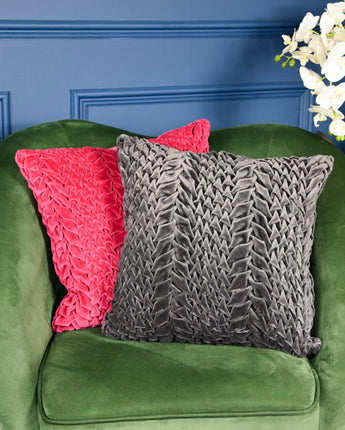 Luxurious Smocked Velvet Charcoal Square Cushion