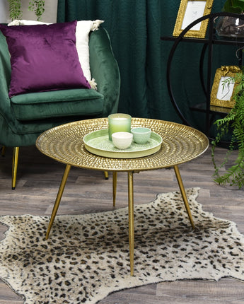 Large Antique Gold Round Metal Coffee Table