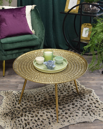 Large Antique Gold Round Metal Coffee Table