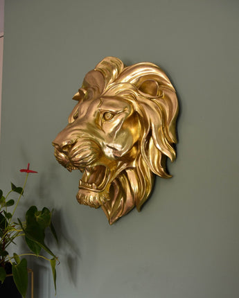 Majestic Gold Roaring Lion Wall Sculpture