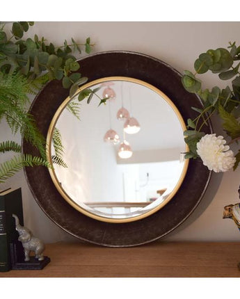 Medium Round Lincoln Wall Mirror – black and bronze