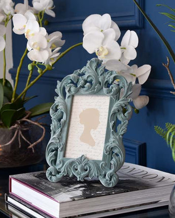 Enchanting Flocked Photo Frame in Light Blue/Grey