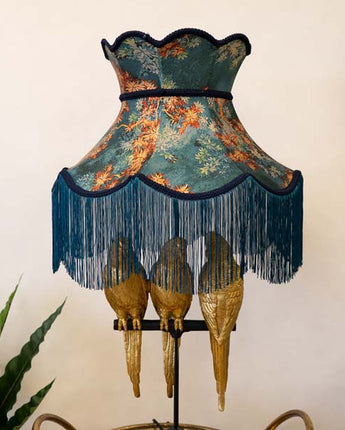 Tall Blue Frilled Lampshade with Floral Design (Lampshade Only)