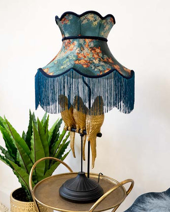 Tall Blue Frilled Lampshade with Floral Design (Lampshade Only)