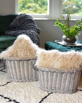 Set Of 2 Oval Log Baskets in Grey Wash