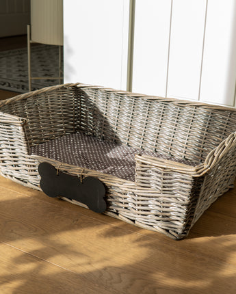 Small Dog Basket With Padded Bed with Chalkboard Personalisation- Grey