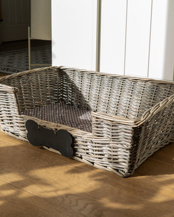 Small Dog Basket With Padded Bed - Grey