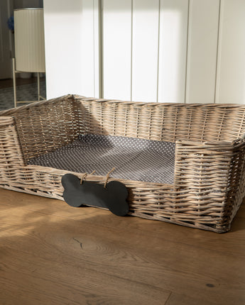 Large Dog Basket With Padded Bed - Grey