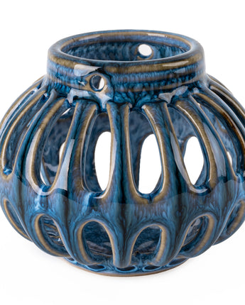 Blue reactive glaze tealight holder lantern