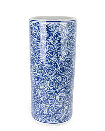 18" Oriental Cylinder Vase - Blue / White