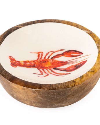 Small Mango Wood Bowl With Lobster Enamel Inlay