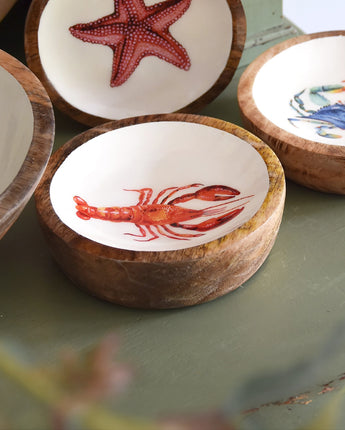 Small Mango Wood Bowl With Lobster Enamel Inlay