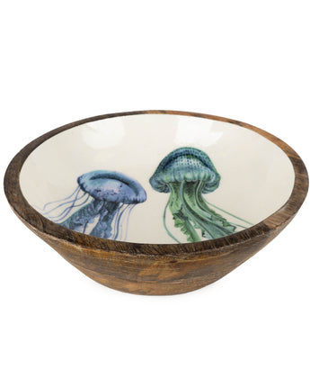 Large Mango wood bowl with Jelly Fish enamel inlay