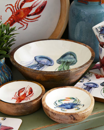 Large Mango wood bowl with Jelly Fish enamel inlay