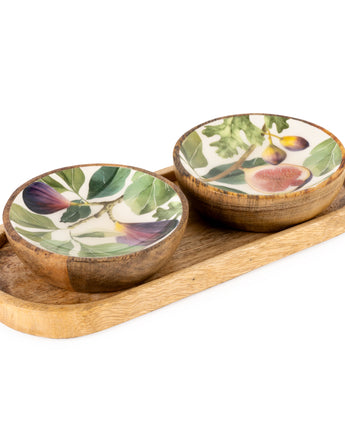 Set of 2 Dip Bowls on Tray Mango Wood & Enamel – Figs