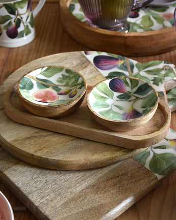 Set of 2 Dip Bowls on Tray Mango Wood & Enamel – Figs