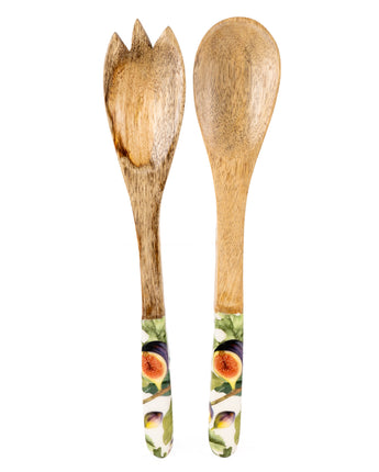 Serving Spoon & Fork Mango Wood & Enamel - Fig