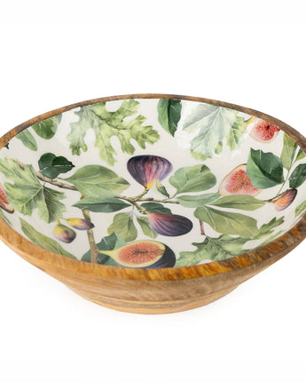 Large Mango Wood Bowl With Fig Enamel