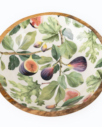 Large Mango Wood Bowl With Fig Enamel