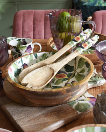 Large Mango Wood Bowl With Fig Enamel