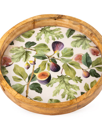 Round Mango Wood Tray With Fig Enamel