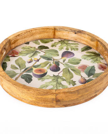 Round Mango Wood Tray With Fig Enamel