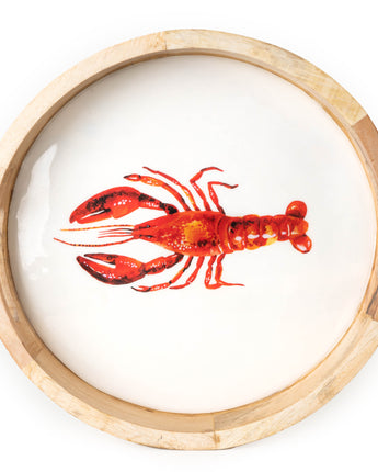 Mango wood round tray with lobster inlay