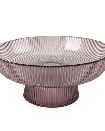 Glass Bowl On Stand Striped Plum