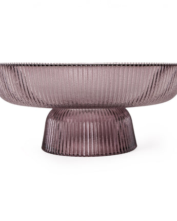 Glass Bowl On Stand Striped Plum