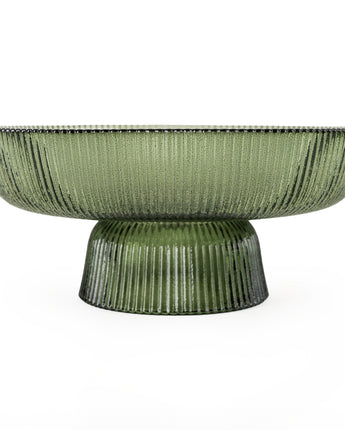 20CM Glass Bowl On Stand - Striped Green