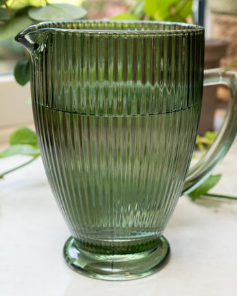 20CM Glass Jug Striped Green