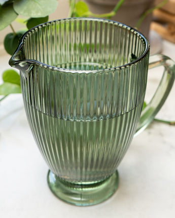 20CM Glass Jug Striped Green