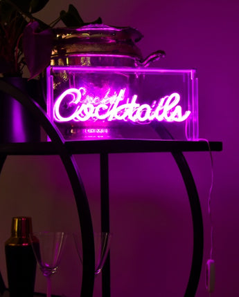 Retro Pink Neon 'Cocktails' Sign Light Box