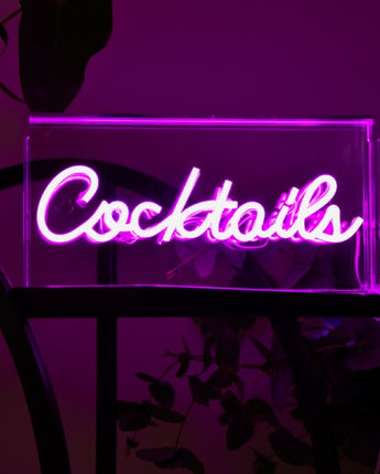 Retro Pink Neon 'Cocktails' Sign Light Box